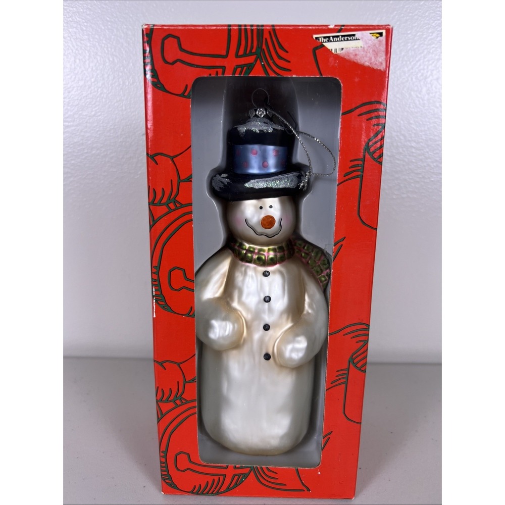 Kurt Adler Handblown Glass Snowman Christmas‎ Ornament Top Hat Scarf Festive